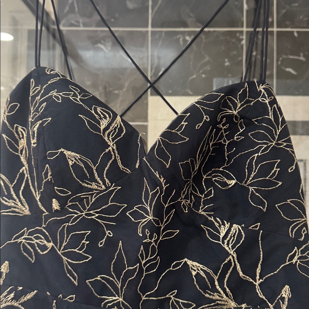 Marchesa Black Dress with Gold Floral Embroidery - Picture 2 of 5